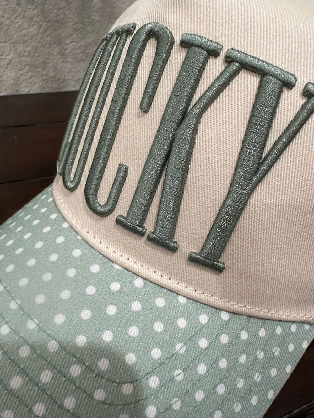 “Lucky” Polka Dot Cap in Sage Green & Cream